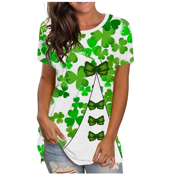 Camiseta de manga corta con estampado de día de San Patricio para mujer Fridja bn1074