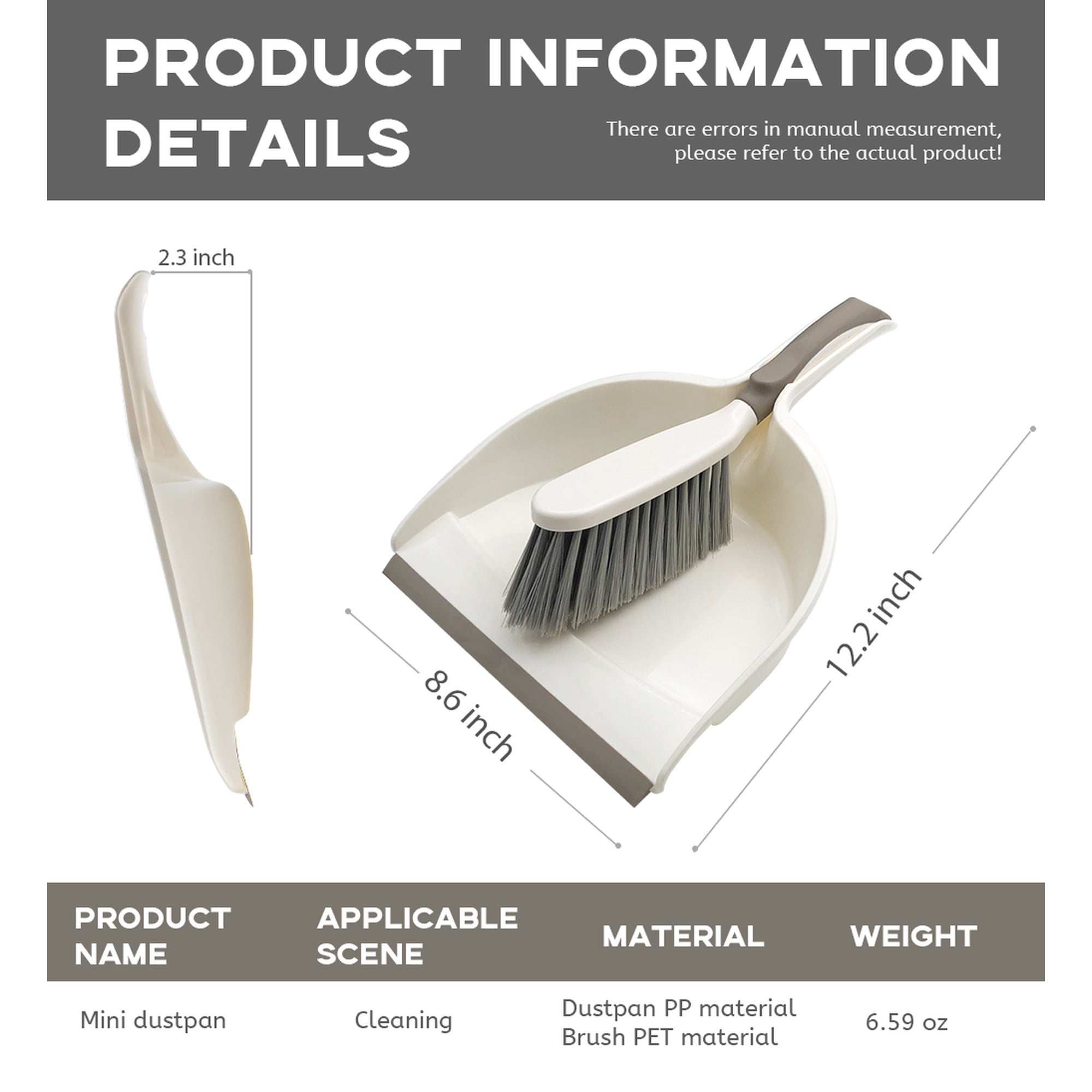 Zthluyc Dust Pan, Dustpan and Brush Set, Small Dust Pan and Brush Set, Hand Broom and Dustpan for Home, Handheld Angled Dust Pans and Brooms are Daily Cleaning Tools-White Gray 2 Sets