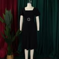 thumbnail image 3 of AURA Womens Square Neck High Waist A Line Midi Dress With Belt Flare Short Sleeves Solid Color, 3 of 9