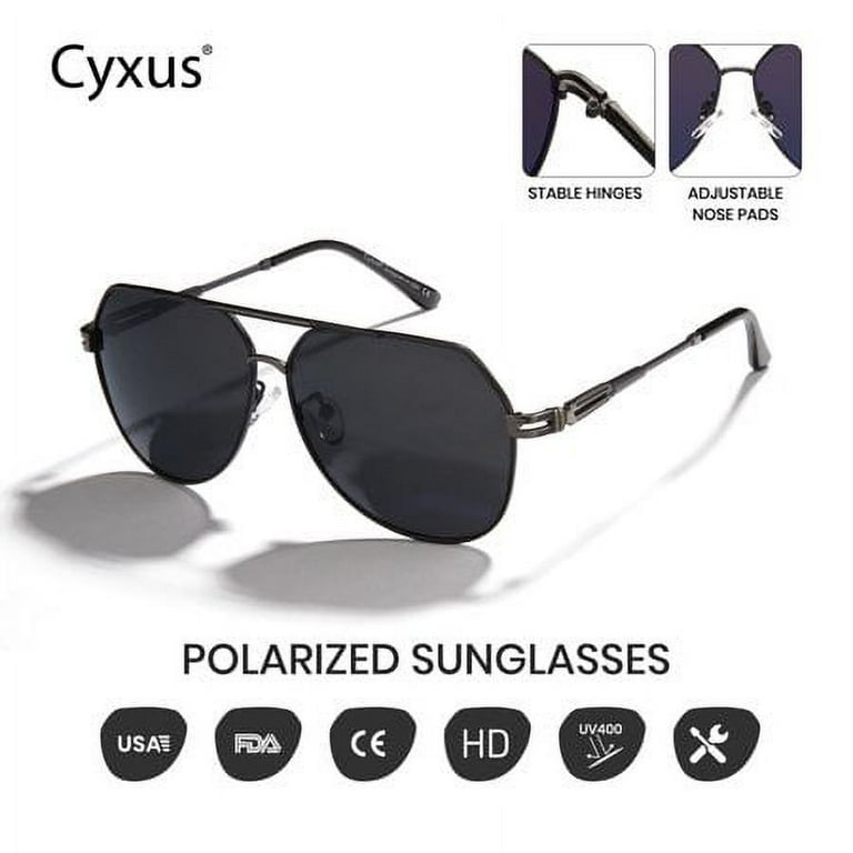 Cyxus Classic Polarized Aviator Sunglasses UV Mirrored Lens Metal Retro Shades, Men's, Size: One size, Black