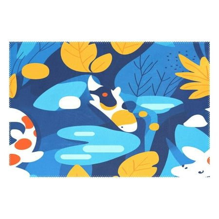 

Stylized Fish and Leaves 12x18in Heat-Resistant Non-Slip Place Mat Durable and Wrinkle-Resistant