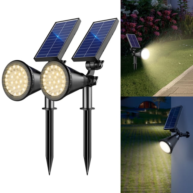 Focos solares APOMAO de 36 LED, 2200 mAh, blanco cálido, paquete de 2