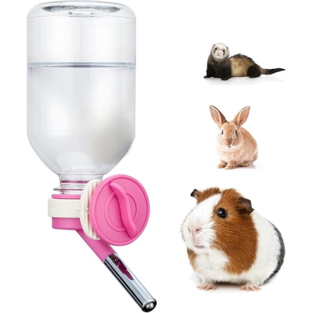 No-Drip Water Bottle/Feeder for Guinea Pigs/Hamsters/Bunnies/Ferrets/Other Small Pets, Critters and Animals -for Cages, Crates or Wall Mount. 10.2 oz. Nozzle 10mm, Pink