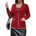 thumbnail image 2 of Women'S Color Block Long Sleeves Sweater Fall Button Down Casual Coatigan Soft Knit Coat with Pocket Red S, 2 of 8