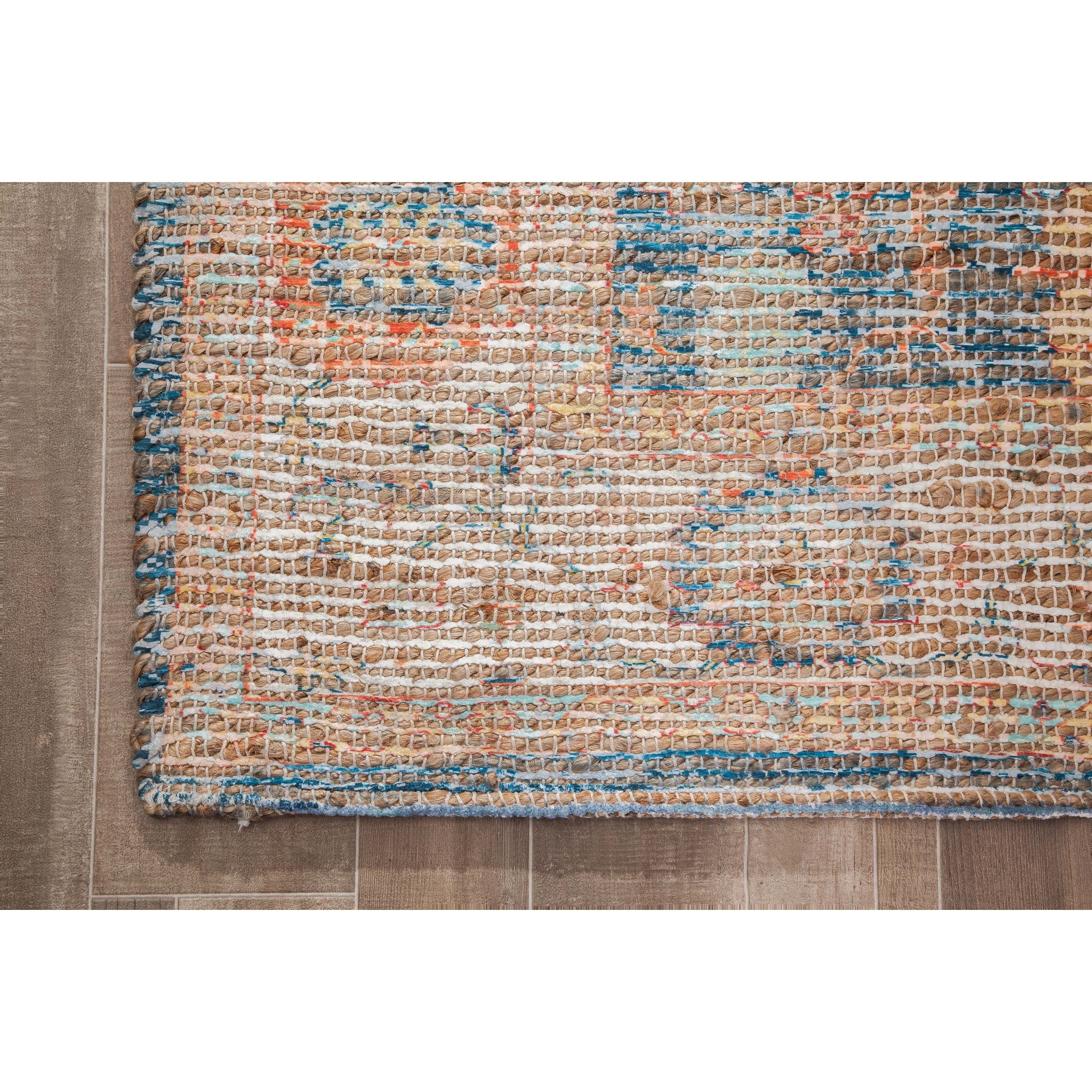 Jani  Lucy Blue Floral Jute/Chenille Area Rug 5' x 7' 5' x 8' Rectangle Hand-Woven, Flatweave