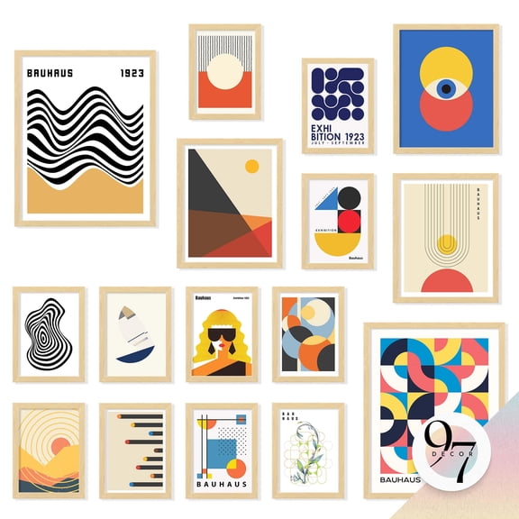 97 Decor Bauhaus 11x14 Mid Century Abstract Art Print Set, 16 Pieces