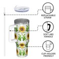 thumbnail image 4 of Sunflower 40oz Tumbler with Handle and Straw, Large Capacity Travel Cup for Hot & Cold Drinks, Double Walled Vacuum Insulated Cup, Butterfly Lover Birthday Gifts for Women Girls, Spring, 4 of 6