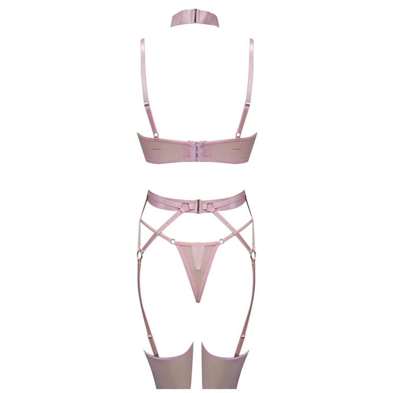 Pimfylm Pinsy Shapewear Bodysuit Lace Women Lace Lingerie Set Strappy Bra  and Panty Set Pink X-Large 