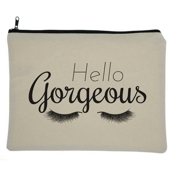 Hey You, Love 8 oz. Handprinted "Hello Gorgeous" Zippered Canvas Makeup Bag