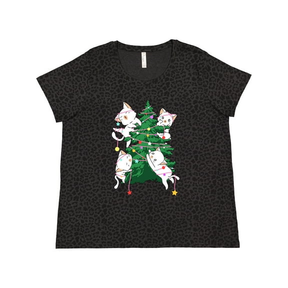 Inktastic Kawaii Cats Christmas Tree Women's Plus Size T-Shirt