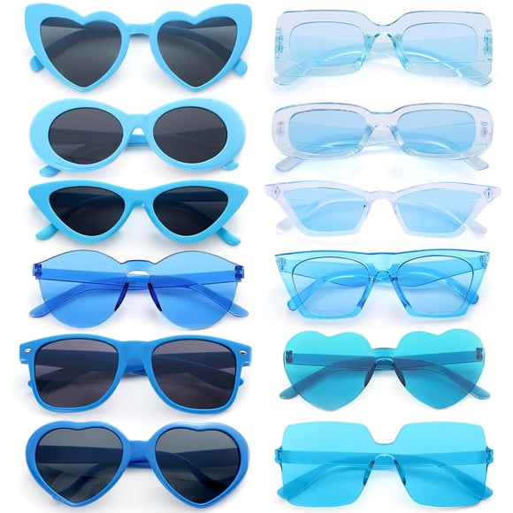 Gafas de sol azules Dwenarry retro de plástico para adulto, pack de 12