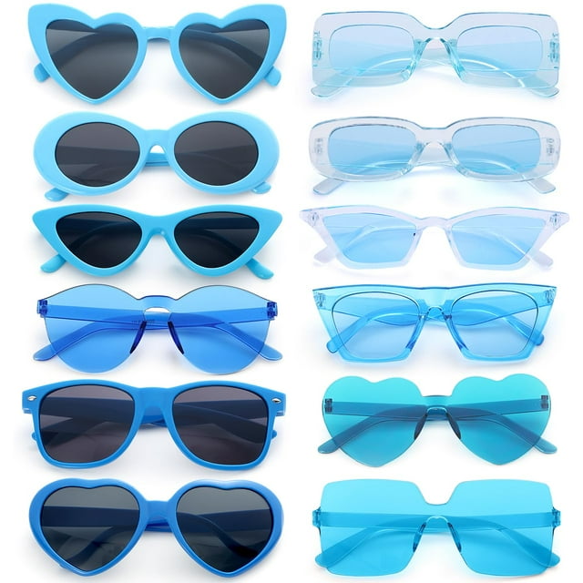 Gafas de sol azules Dwenarry retro de plástico para adulto, pack de 12