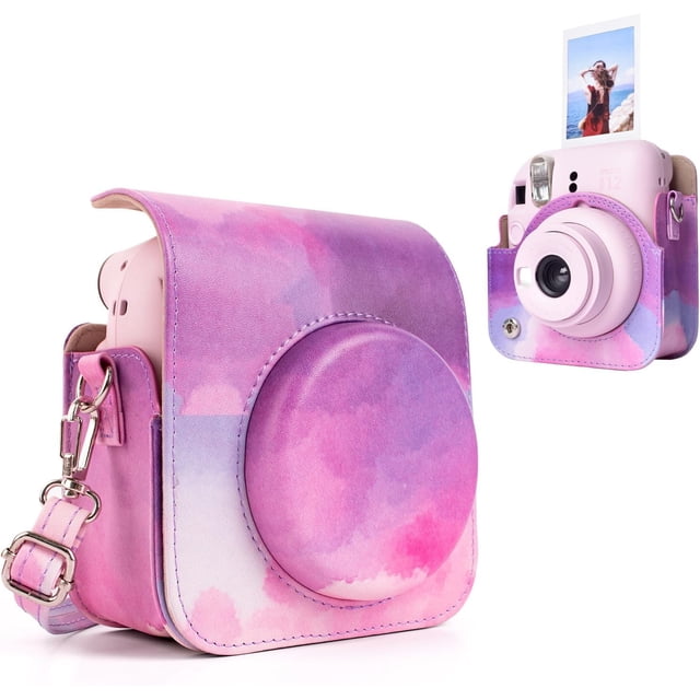 HAHDAXIA Étui de Protection pour Fuji Instax Mini 12, Étui de Transport en Cuir PU Polaroid Mini 12 avec Bandoulière Ajustable - Dreamy Cloudy
