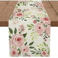 thumbnail image 2 of Spring Flower Pink Floral Linen Table Runner Holiday Decor Summer Seasonal Home Kichen Table Runers Farmhouse Dining Decoration, 2 of 5