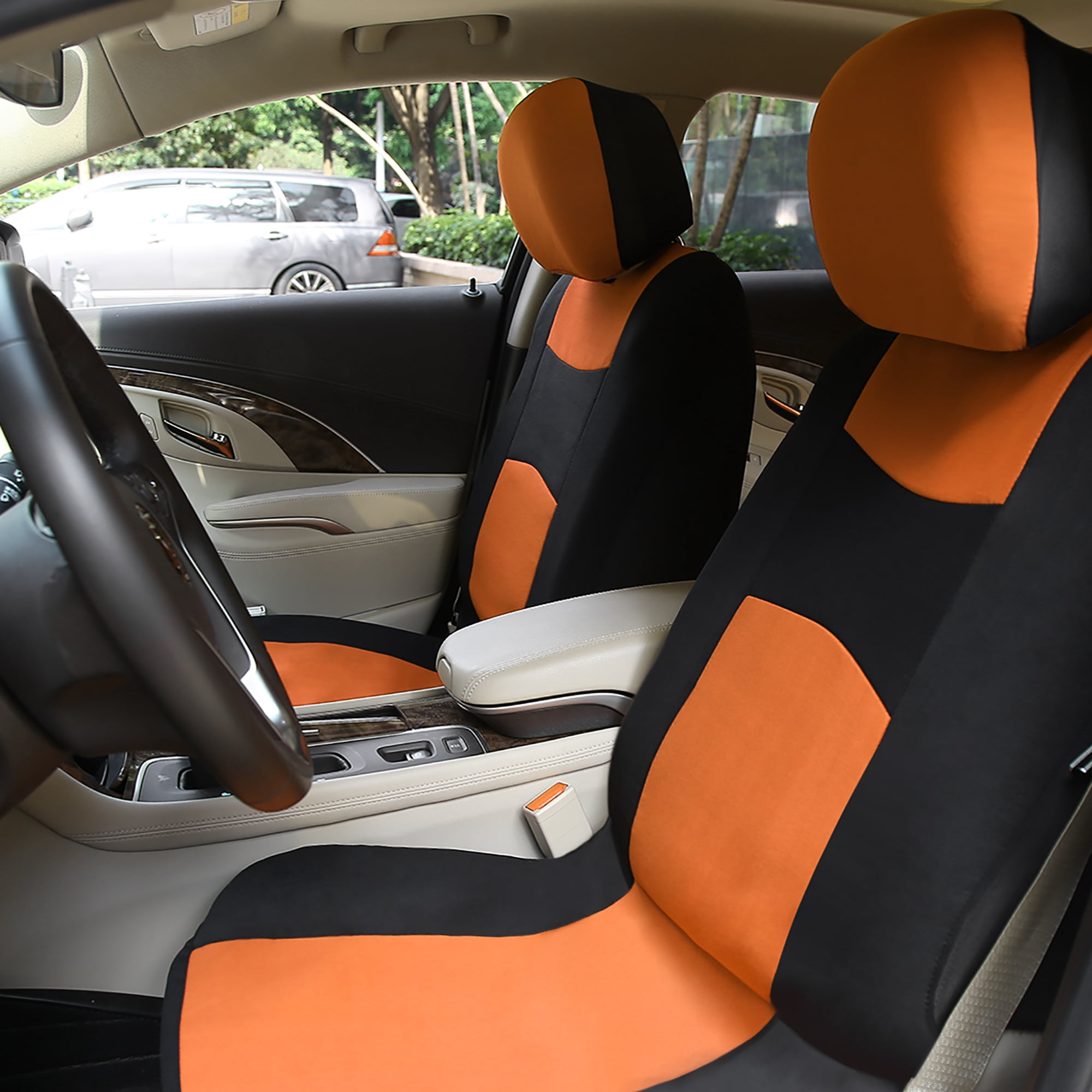 Unique Bargains 4Pcs Universal Front Car Seat Cover Kit for Most Cars Orange
