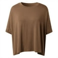 thumbnail image 4 of MIXUE Womens Summer Tops Summer Solid Color Round Neck Short Sleeve Loose Casual Oversized Pullover T Shirts Holiday Wear,Brown,XL, 4 of 5