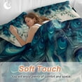 thumbnail image 4 of Peacock Feather Bedding Duvet Cover Set Full Size 4 Pieces Teal Blue Green Leaf Abstract Bedding Set with Zipper Closure, 1 Comforter Cover 86x86 Inches 1 Flat Sheet & 2 Pillow Cases, 4 of 7