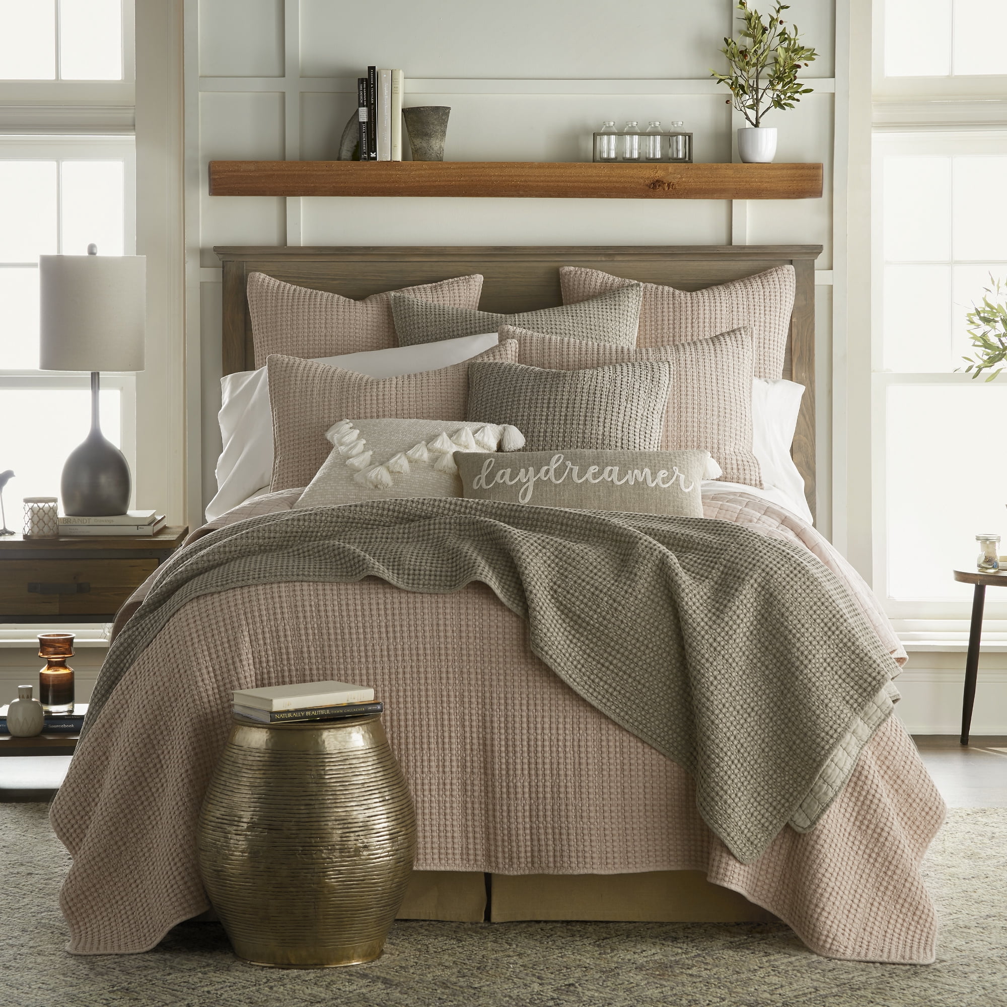 Levtex Home - Mills Waffle - King/Cal King Quilt Set - Blush Cotton Waffle - Quilt Size (106 x 92in.), Sham Size (36 x 20in.)