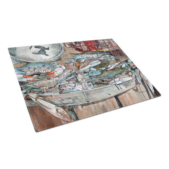 Caroline's Treasures Basket Full of Blue Crabs Glass Cutting Board Large