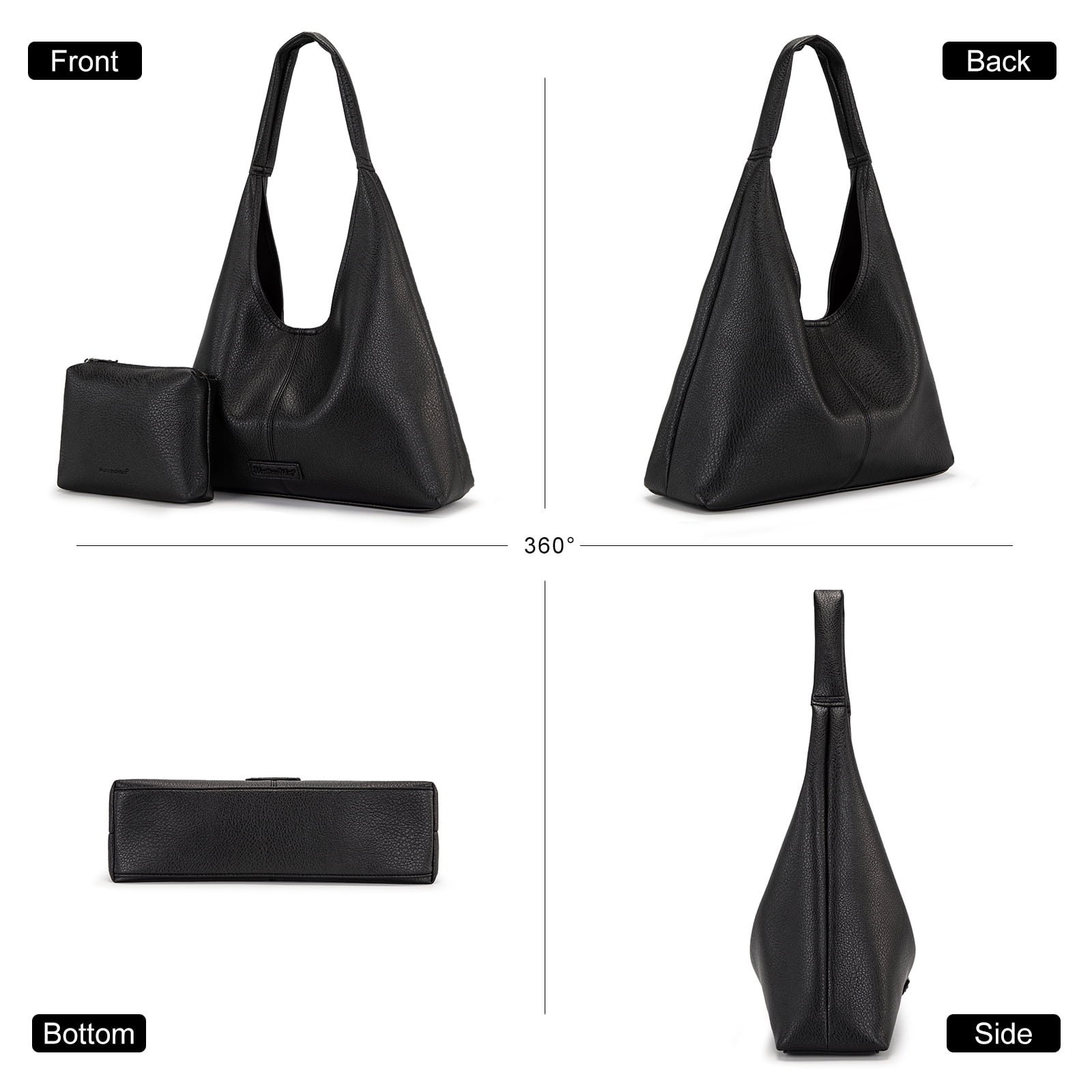 Montana West Hobo Bag Purses for Women Soft Slouchy Shoulder Handbags Tote with Pouch Stylish and Functional, Black