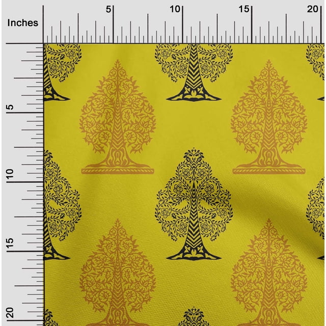 oneOone Cotton Silk Medium Yellow Fabric Floral & Flying Swan Block Sewing Craft Projects Fabric Prints By Yard 42 Inch Wide