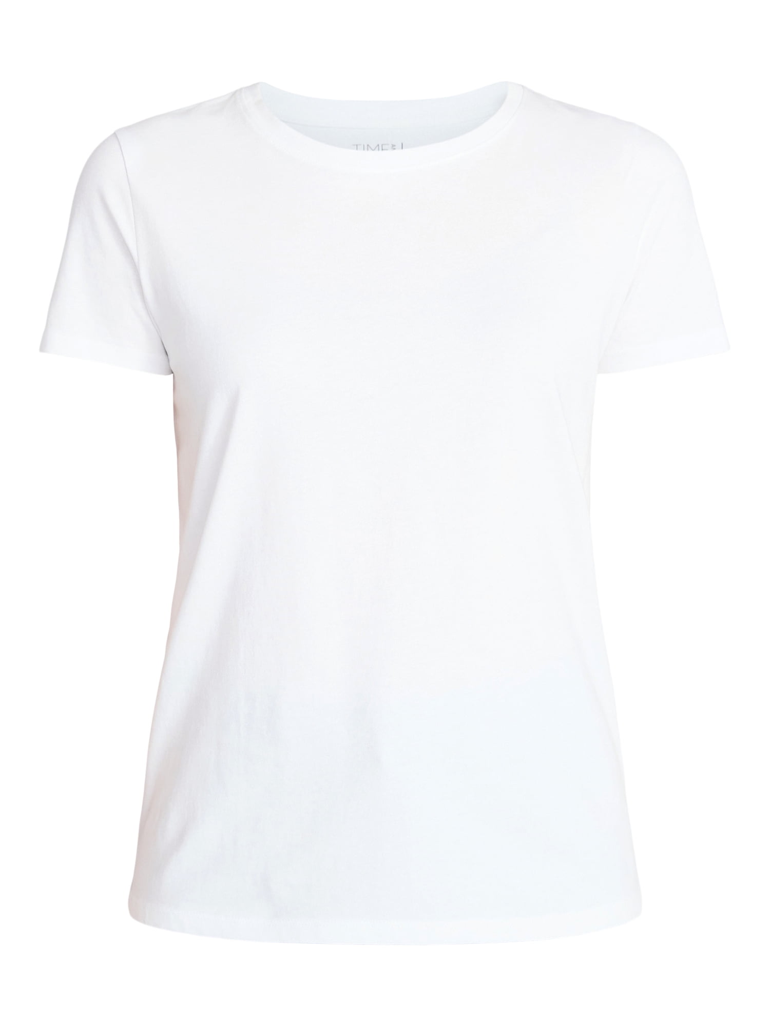 Time and Tru Women's Cotton Crewneck Tee with Short Sleeves, Sizes XS-XXXL