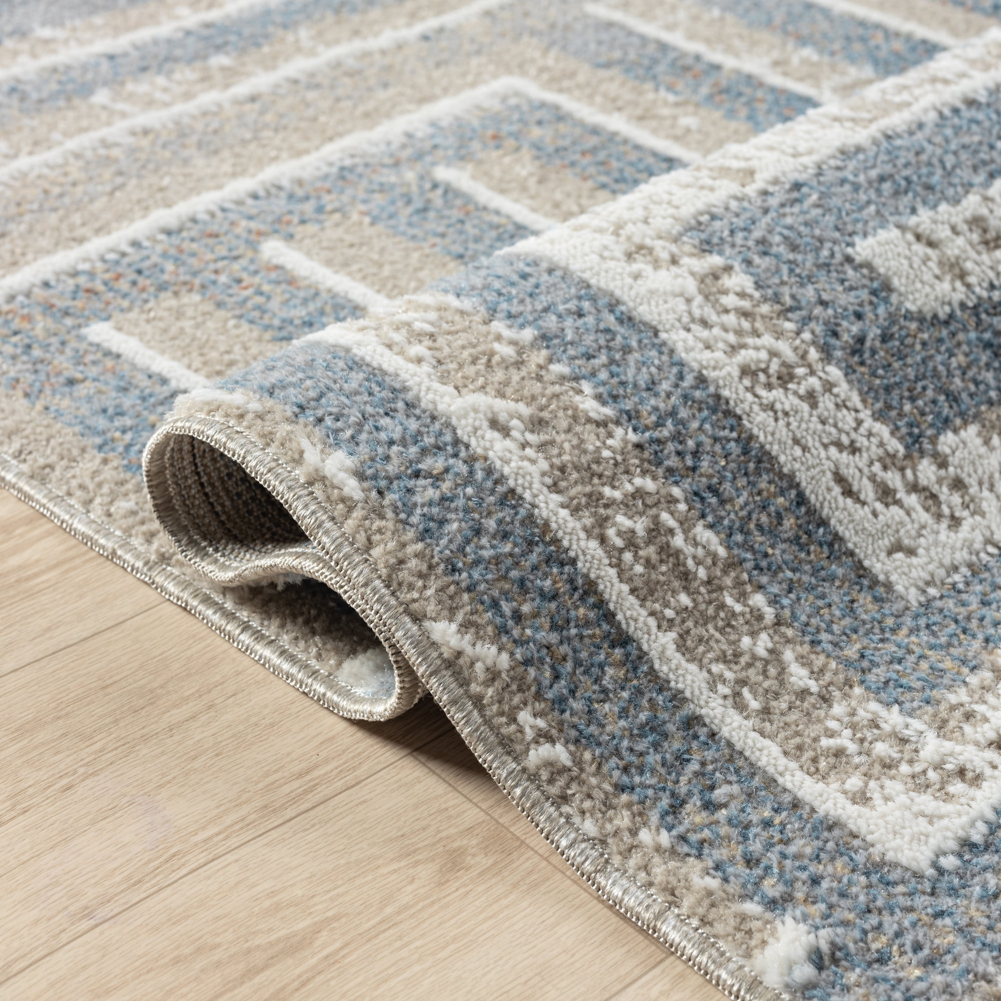 Ox Bay Wesley 2'2" x 7', Gray/Blue Geometric Washable Indoor Runner Rug by Evette Rios