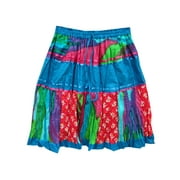 Mogul Womens Printed Skirt Blue Cotton Patchwork Skirt