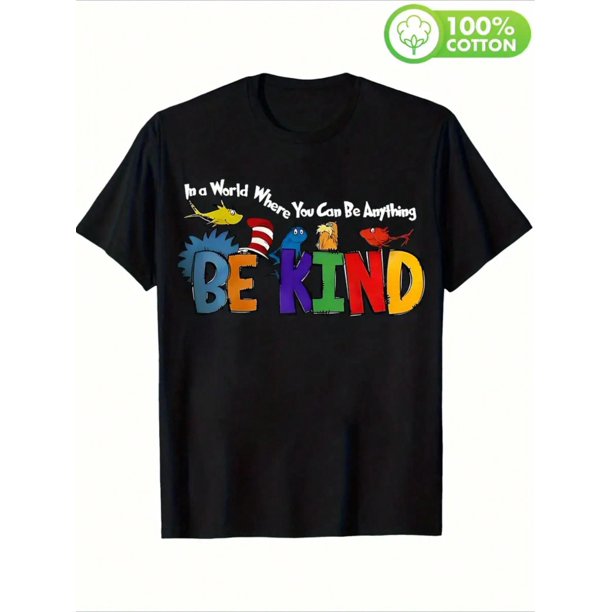 100% Cotton Kindness Matters Print Crew Neck T-Shirt - Women's Casual Short Sleeve Tee For Spring & Summer - Soft, Breathable, Relaxed Fit, Crew Neck, Short Sleeves, Spring & Summer Essential, Women'