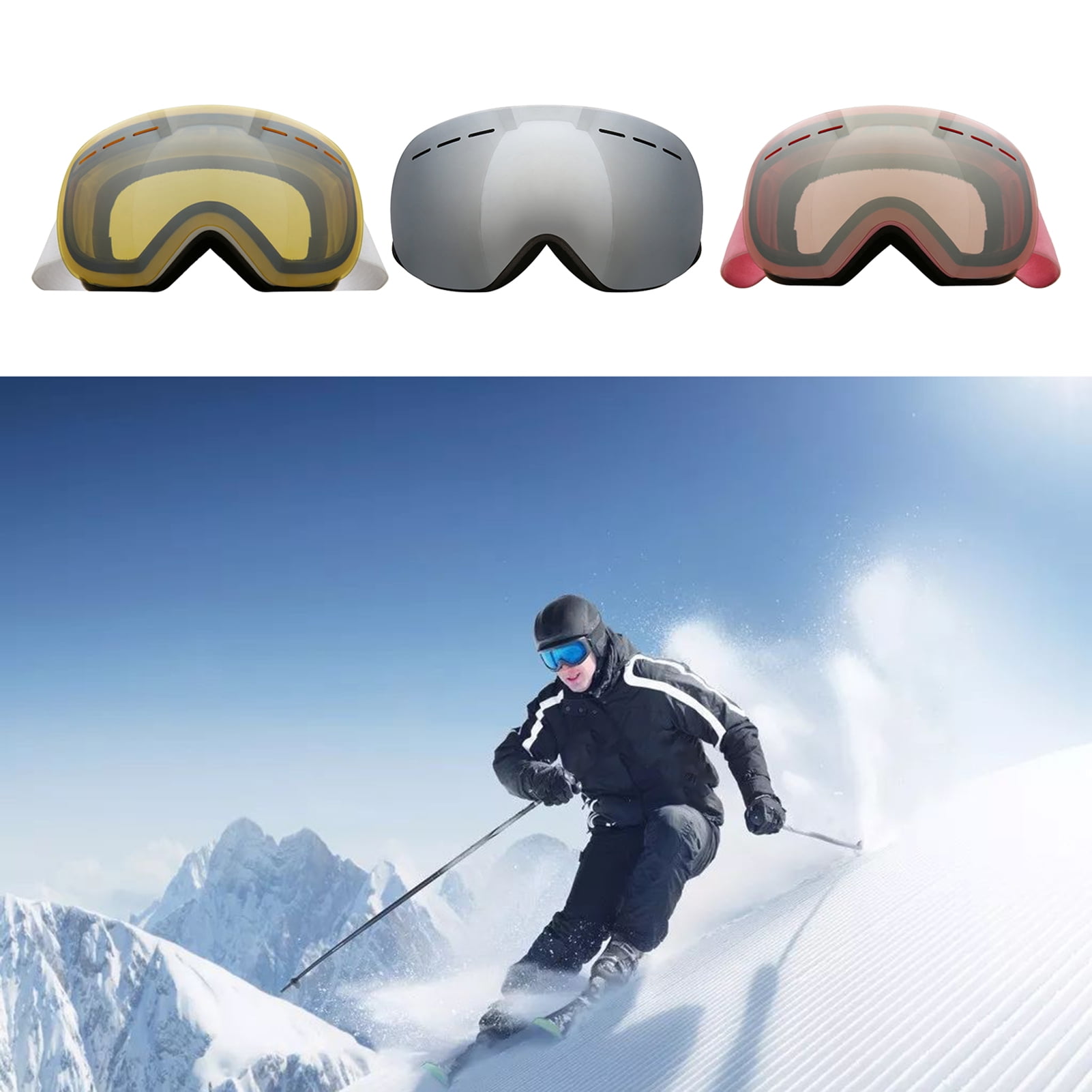 Snowmobile Goggles Winter Outdoor Skiing Eyewear Gray Double Layers Anti-Fog 