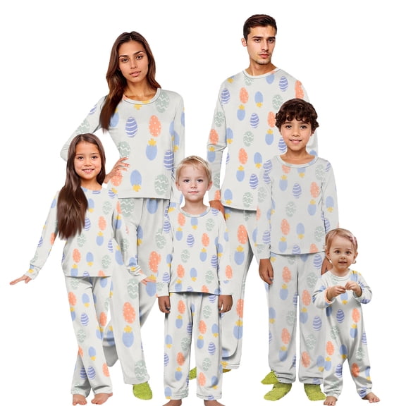Onlypjs Easter Family Matching Pajamas Pastel Egg Print Long Sleeve Top and Pants 2 Piece Spring Holiday Sleepwear Set