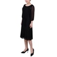 thumbnail image 3 of NY Collection Women's Petite Black 3/4 Sleeve Clip Dot Dress, 3 of 3
