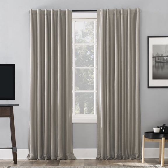 Sun Zero Evelina Faux Dupioni Silk Thermal Extreme 100% Blackout Back Tab/Rod Pocket Curtain Panel, 50"W x 84"L, Chrome Gray