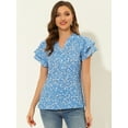 thumbnail image 2 of INSPIRE CHIC Blouse Décontractée pour Femme à Imprimé Floral, Manches à Volants, Boutonnée, Col en V, 2 of 6