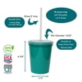 thumbnail image 3 of Rolling Sands 16oz Reusable Plastic Cups with Lids, 6 Pack, USA Made; BPA Free Teal Tumblers, Includes 6 Reusable Straws; Dishwasher Safe, 3 of 9