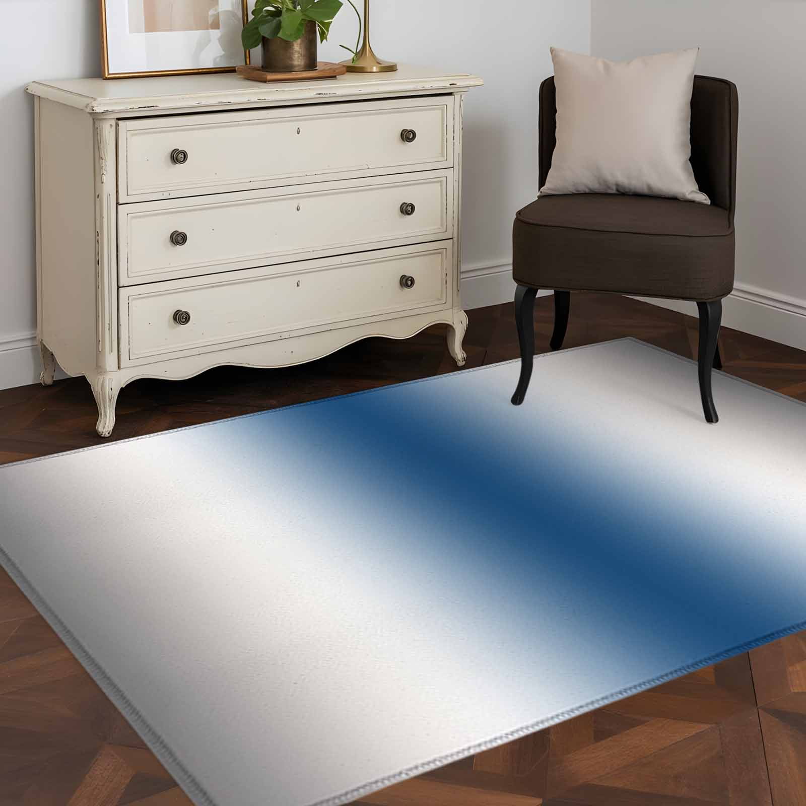 Area Rug 4'x6', Lake Blue Grey White Non-slip Runner Rug Carpet for Bedside, Farmhouse Ombre Color Modern Washable Outdoor Indoor Area Rugs Mat for Entryway/Living Room/Bedroom/Kitchen/Office