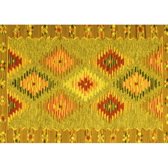 Ahgly Company Machine Washable Indoor Rectangle Southwestern Yellow Country Area Rugs, 4' x 6'