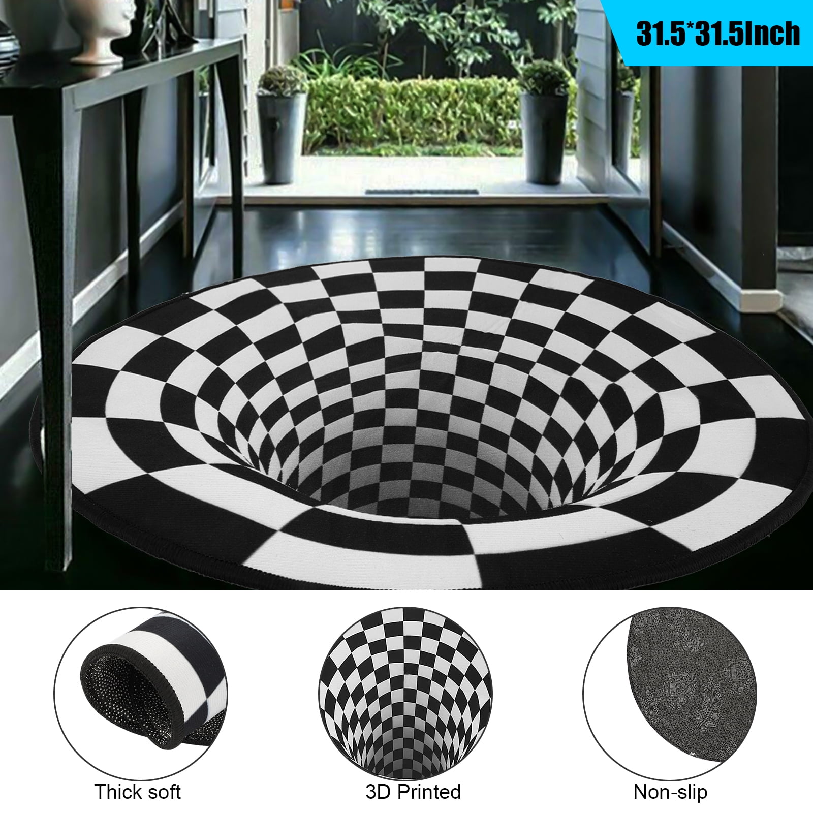 3d Optical Illusion Rug Tsv 3d Round Carpet 3d Area Rug Floor Mat Black White Plaid Visual Vortex Bottomless Hole Non Slip Non Woven Doormat For Living Room Kitchen Dining Bedroom 60 80cm Diameter 3d Optical Illusion Rug Tsv 3d Round Carpet 3d Area Rug Floor Mat Black White Plaid Visual Vortex Bottomless Hole Non Slip Non Woven Doormat For Living Room Kitchen Dining Bedroom 60 80cm Diameter