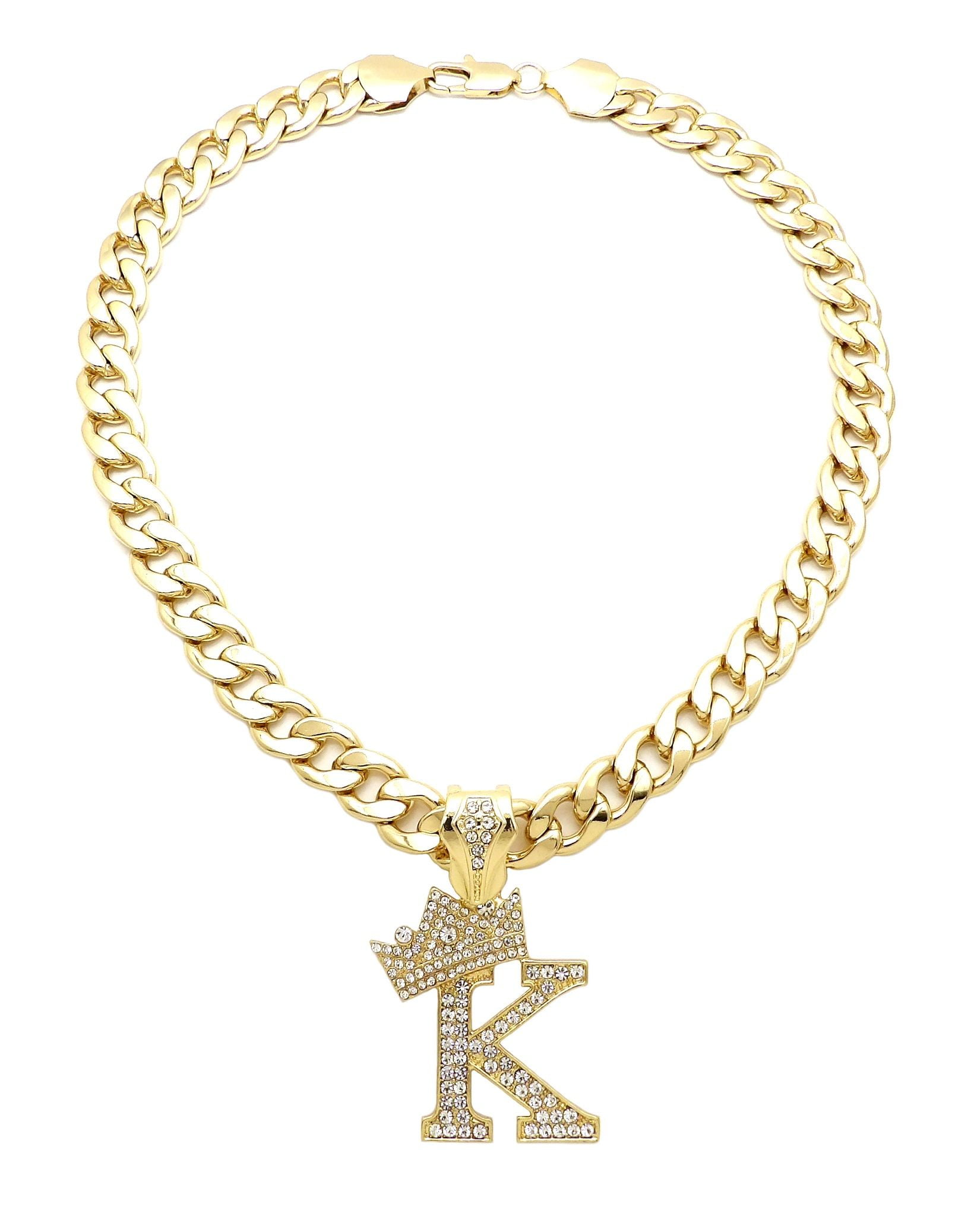 Stone Stud Crowned Initial Pendant with 