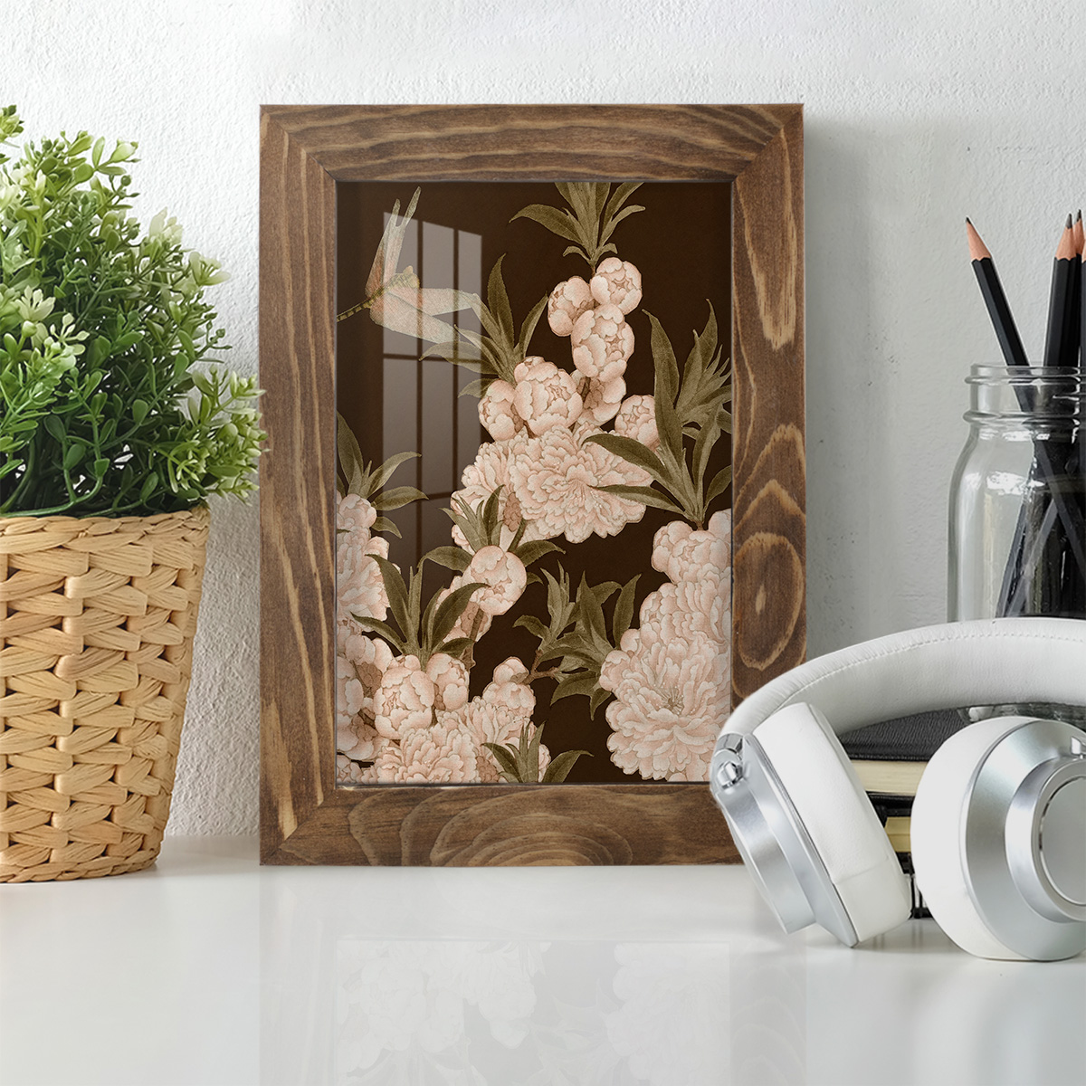 Asian Brocade III - Framed Print w/glass - Walnut