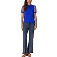 thumbnail image 2 of INSPIRAR CHIC Blusa de Manga Corta de Malla con Cuello de V y Lazo para Mujeres XL Azul Real, 2 of 6