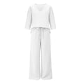 thumbnail image 5 of Zynoxe Womens Plus Size Two Piece Sets Cotton Linen V-neck Top Wide Leg Pants Summer Outfits Peasant Gauze Lounge Sets with PocketsWhiteXL, 5 of 5