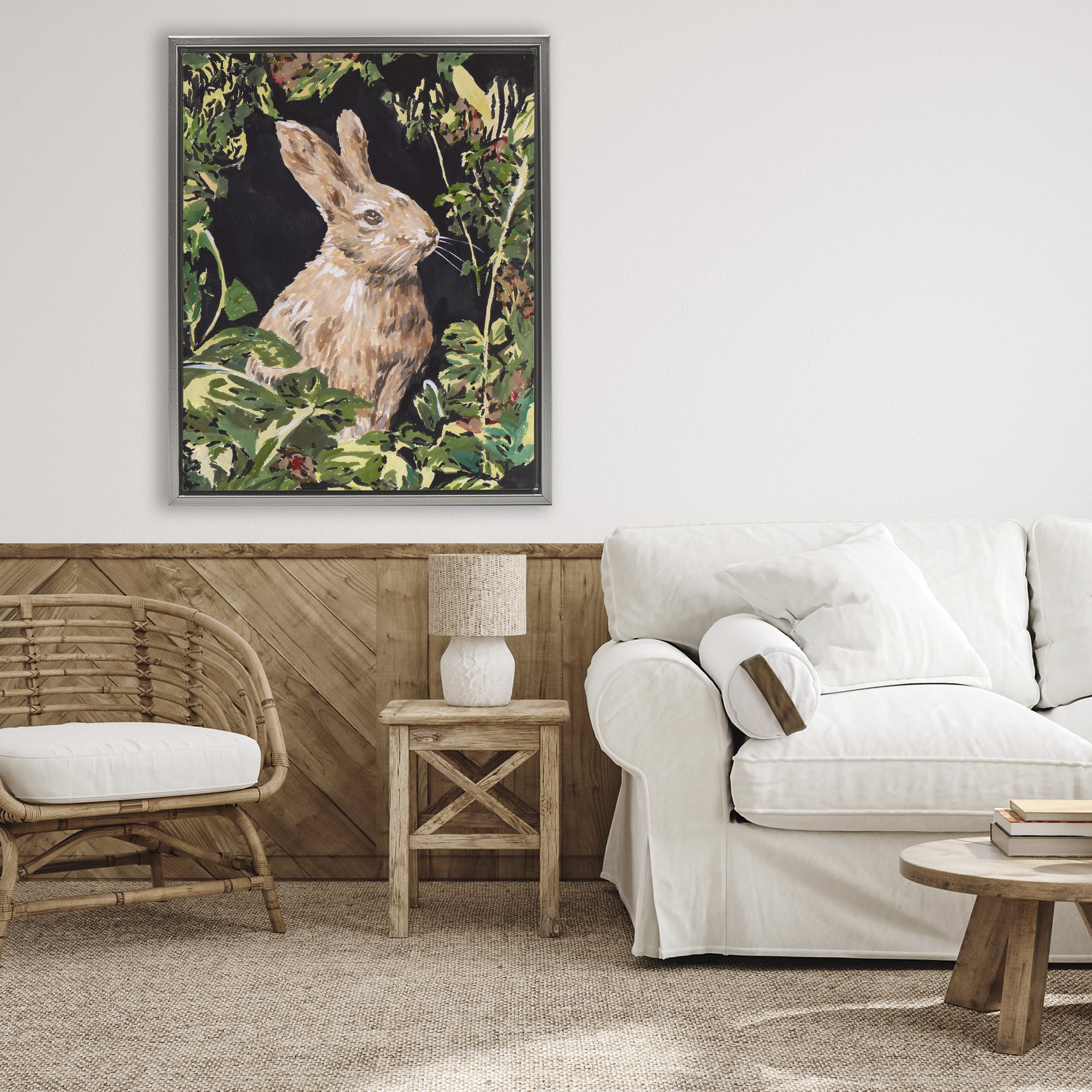 Stupell Industries Wreathed Botanicals Rabbit Gray Framed Floater Canvas Wall Art, design by Melissa Wang