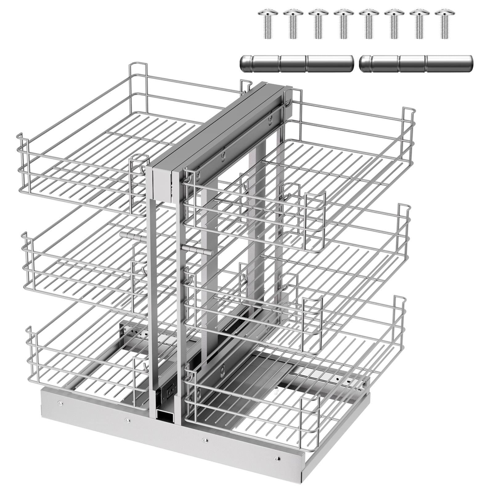 Blind Corner Cabinet Pull Out 3-Tier Pull Out Cabinet with Slide Rail Design & Raised Guardrail Stainless Steel Pull Out Organizer for Kitchen Corner Pantry Storage