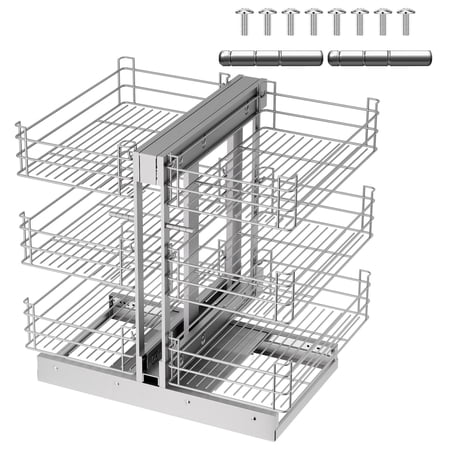 Pull Out Blind Corner Cabinet 3 Tier Slide Out Storage with 6 Adjustable baskets Heavy Duty Kitchen Corner Cabinet Organizer with Slide Rail Design for Blind Corner Kitchen