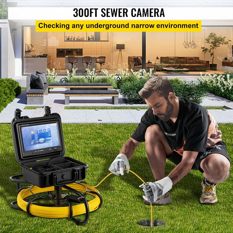 VEVOR Pipeline Inspection Video Camera 300ft/91.5m Cable Drain Sewer Camera 9 inch Color LCD Monitor Pipe Inspection Equipment with IP68 Borescope