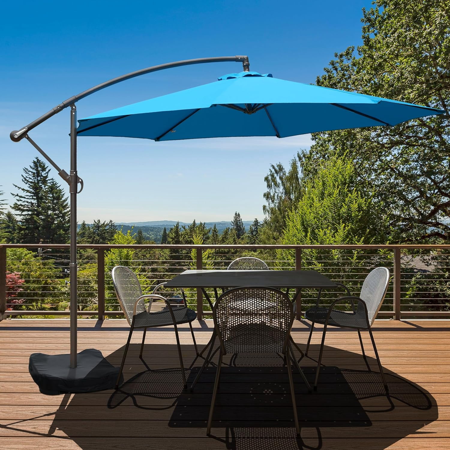Aoodor 10Ft Offset Cantilever Hanging Patio Umbrella with Base, Outdoor Market Umbrella for Backyard, Poolside, Lawn and Garden