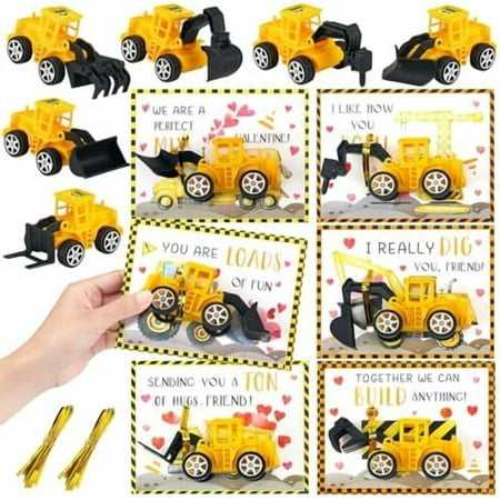 30 Construction Vehicle Valentines Day Cards Set - 30 Construction Trucks - Valentines Day Classroom Exchange Greeting Cards for Party Favors Gifts