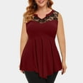 thumbnail image 2 of Women's Plus Size Sleeveless Tank Top Floral Lace V Neck Blouse Fashion Asymmetric Ruffle Peplum Tunic Shirts, 2 of 5