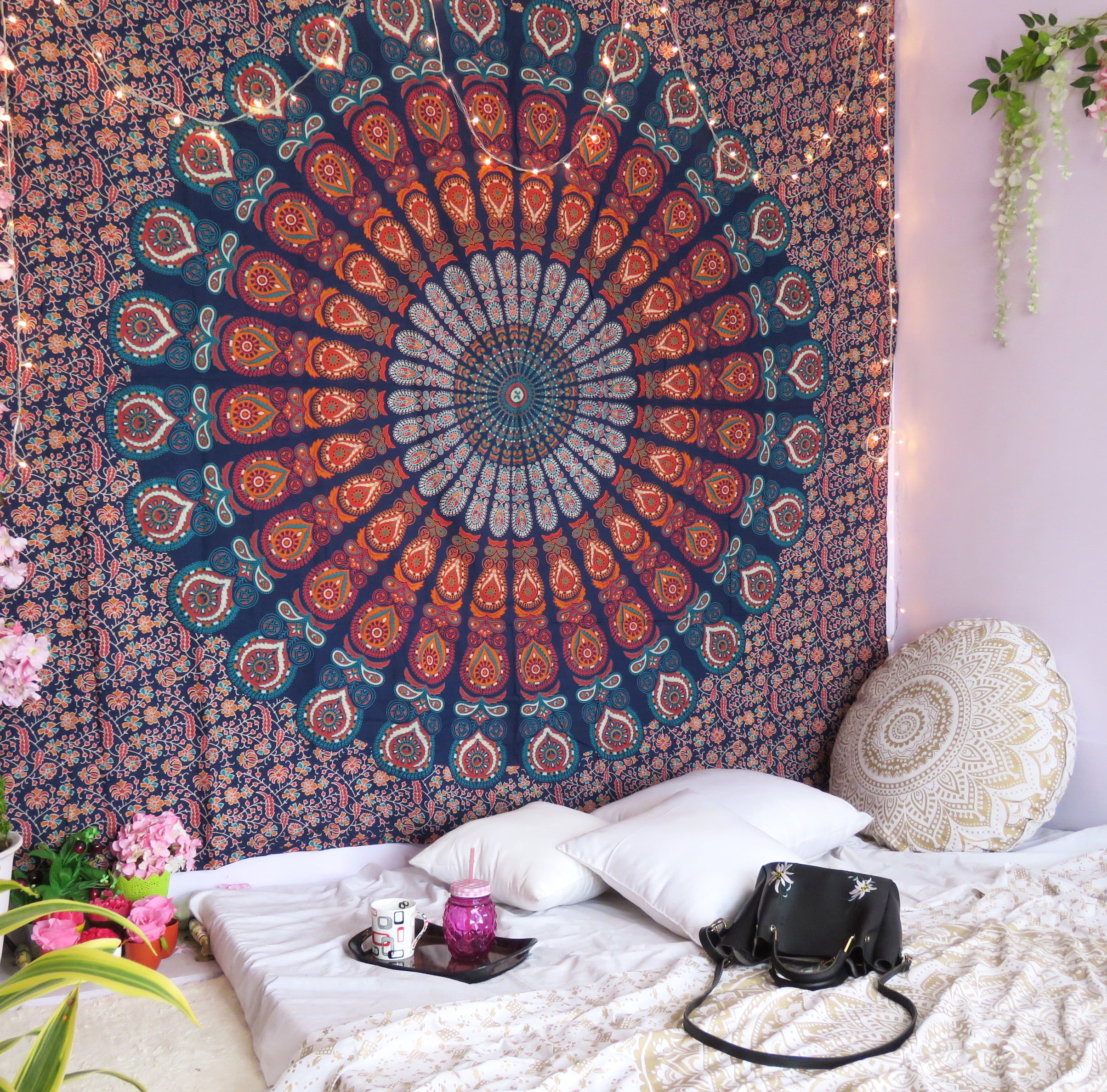 Mandala Tapestry Bohemian Tapestry Wall Hanging Blue Hippie Wall Tapestry Home Decor Beach Throw Dorm Decor Bedspread 90x84